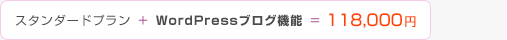 スタンダードプラン基本の5ページ+＋ケータイサイト（5ページ）+ブログ機能=118,000円。